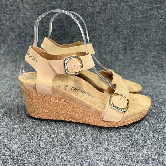 Papillio Shoes - Papillio by Birkenstock Soley Wedge Sandals Women's 6.5N Tan Leather Buckle